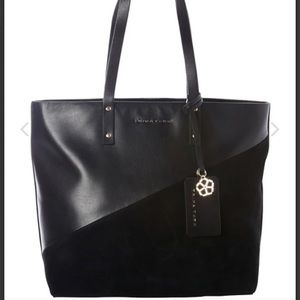 TRINA TURK BLACK LANEY CONTRASTING LEATHER TOTE DOUBLE SHOULDER STRAP
